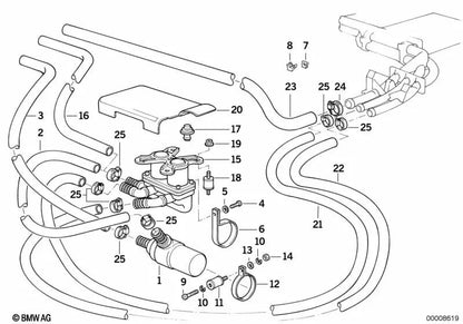 Tubo de retorno del motor del radiador para BMW Serie 5 E34 (OEM 11531720524). Original BMW.