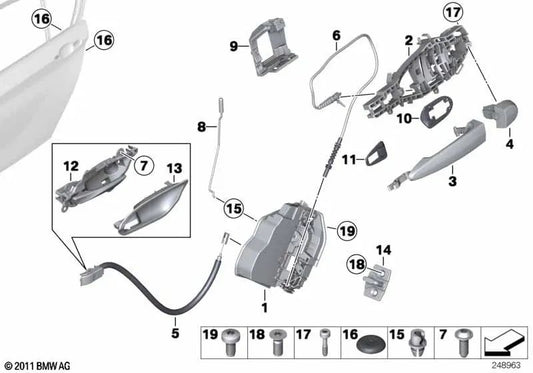 Câble Bowden Poignée de porte arrière extérieure pour BMW F20, F20N (OEM 51227242566). BMW d'origine
