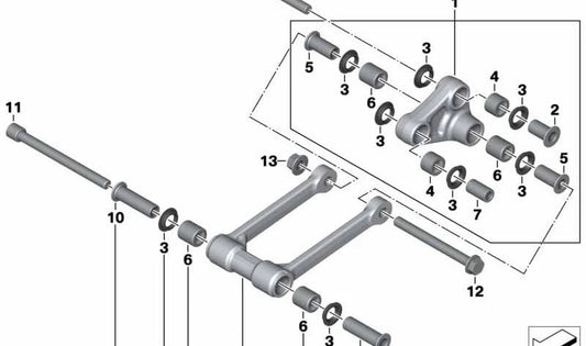 Casquillo de cojinete trasero OEM 33537717346 para motos BMW S 1000 RR (K46), S 1000 R (K47), HP4 (K42). Original BMW Motorrad.