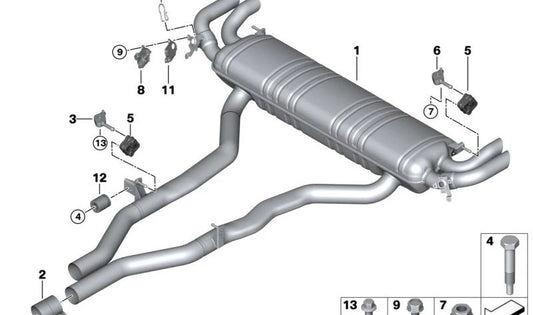 Silenciador trasero con válvula de escape OEM 18307935486 para BMW X5 G05 (M50i, xDrive50i) y X6 G06 (xDrive M50i). Compatible con modelos de 2018 a 2023. Original BMW.