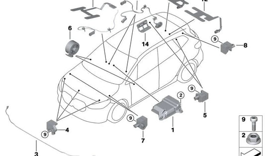 Sensor de proteção para pedestres OEM 65765A26C27 para série BMW 2 U06. Compatível com sistemas de segurança e airbag. BMW original sobressalente.