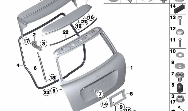 Bisagra de tapa de portamaletas derecha OEM 41622754282 para MINI R56, R56 LCI. Original MINI.