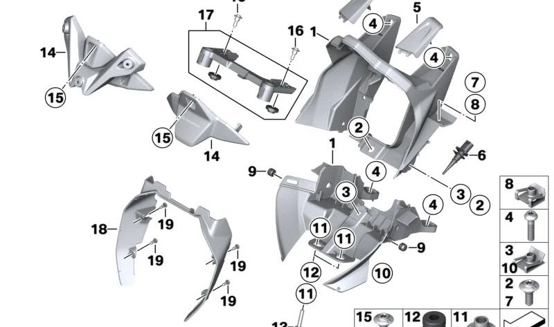 Recubrimiento izquierdo OEM 46639443569 para motos BMW S 1000 R (K63), M 1000 R (KM3). Original BMW Motorrad.
