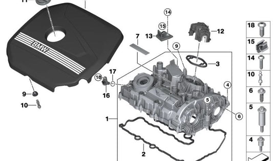 Cylinder head cover OEM 11127952872 for BMW F70, U06, U11, U10, F65, F66, U25. Original BMW