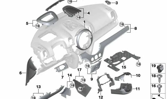 Cubierta embellecedora columna dirección OEM 51459332757 para MINI F60 (Cooper, Cooper ALL4) del 2016 al 2024. Original MINI.