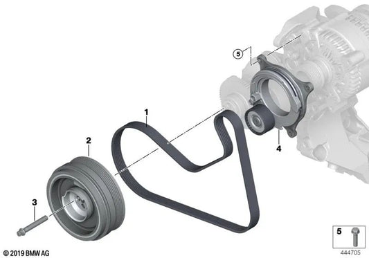 V-belt for BMW F20N, F21N, F22, F23, F30N, F31N, F35N, F32, F36 (OEM 11288646472). Genuine BMW.