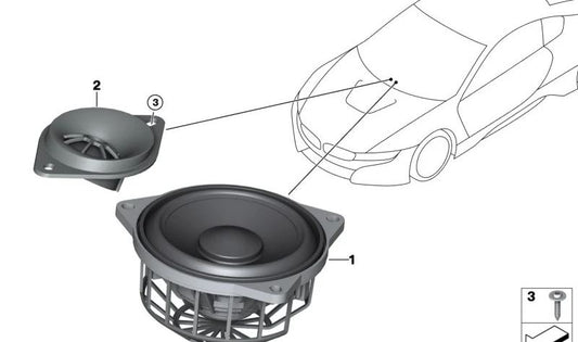 Altavoz tonos medios OEM 65139804157 para BMW F20, F21, F22, F87, i8 y MINI R60, R61. Original BMW y MINI.
