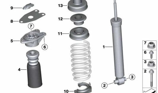 Amortiguador trasero OEM 33526876754 para BMW F30, F31, F35, F80. Original BMW.