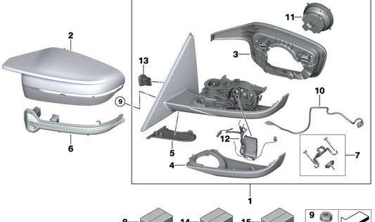 Exterior Mirror Repair Kit for BMW 2 Series G42, G87, 3 Series G20, G21, G28, G80, G81, 4 Series G22, G23, G26, G82, G83 (OEM 51168496665). Original BMW