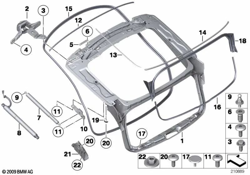 Bisagra portón trasero izquierda para BMW F07, F07N (OEM 41007233587). Original BMW.