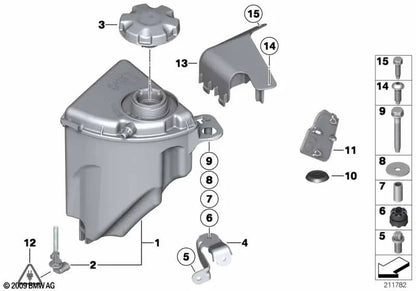 Expansion tank for BMW 5 Series F07, F10, F11, F18 6 Series F06, F12, F13 7 Series F01, F02 (OEM 17137647283). Original BMW.