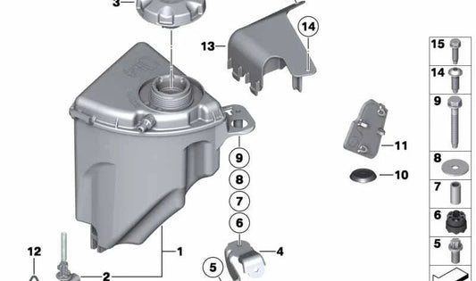 Soporte para depósito de expansión OEM 17137591903 para BMW F10, F11, F12, F13. Original BMW.