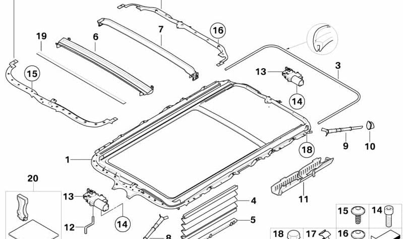 Canaleta de drenaje trasera OEM 54107130992 para BMW E83. Original BMW.