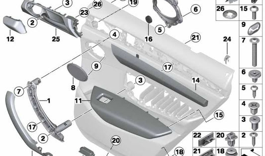 Embellecedor madera raíz nogal puerta derecha OEM 51417361342 para BMW F25, F26. Pieza original BMW.