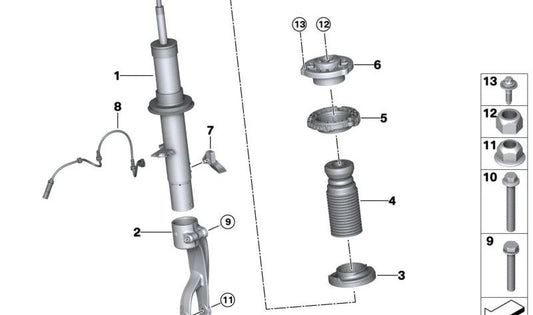 Amortiguador delantero derecho VDC OEM 37109500364 para BMW X5 F95, F95N y X6 F96, F96N. Original BMW.