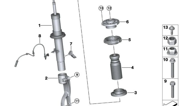 Amortiguador delantero izquierdo VDC OEM 37109500363 para BMW X5 F95, F95N, X6 F96, F96N. Original BMW.