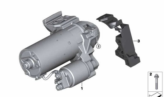 Motor de arranque OEM 12418589891 para BMW G20, G21, G30, G31, G32, G11, G12, G14, G15, G16, G01, G02, G05, G06, G07. Compatible con versiones diésel B57. Original BMW.