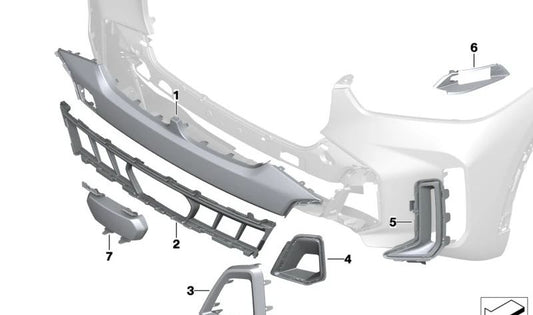 Rejilla central entrada de aire OEM 51118085619 para BMW X5 G05N y Serie 5 G18N. Pieza original BMW.