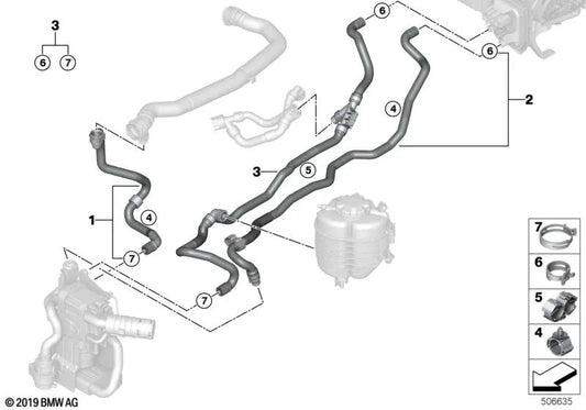 Il tubo del refrigerante 1 per BMW G20, G20N, G21, G21N, G22, G23, G26 (OEM 64219398967). BMW originale
