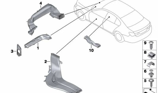 Conducto de aire para reposapiés derecho OEM 64228223336 para BMW E65, E66. Pieza original BMW.