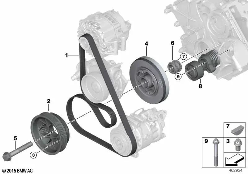 Correa acanalada para BMW F07, F10, F11, F06, F12, F13, F01N, F02N, G30, G31N, G14, G15, G16, E70, F15, F85, G05, E71, F16, F86, G06, G07 (OEM 11287631824). Original BMW.