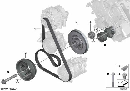 Correa acanalada para BMW F07, F10, F11, F06, F12, F13, F01N, F02N, G30, G31N, G14, G15, G16, E70, F15, F85, G05, E71, F16, F86, G06, G07 (OEM 11287631824). Original BMW.