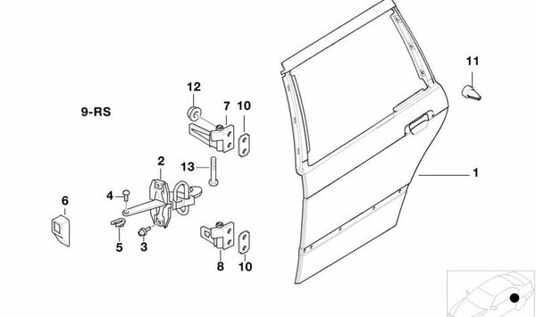 Bisagra de puerta trasera inferior derecha OEM 41528135508 para BMW E36. Repuesto original BMW.
