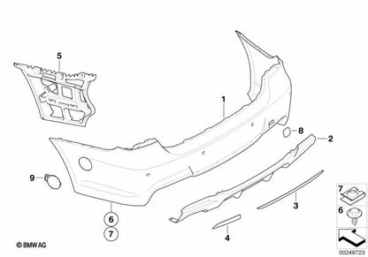 Guía parachoques lateral derecha para BMW E90, E90N (OEM 51127906506). Original BMW.