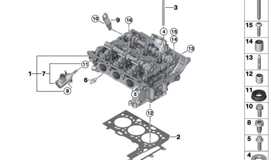 Cylinder Head with Valve Train for BMW I12, I15 (OEM 11128482776). Original BMW