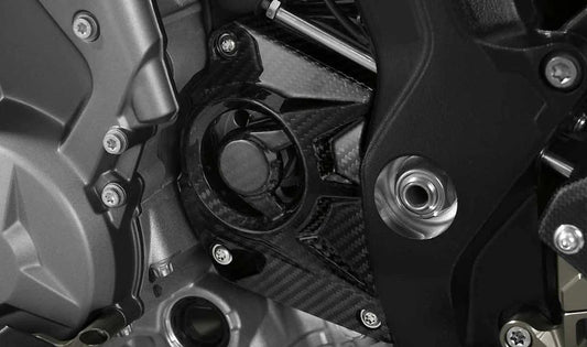 Cache pignon HP OEM en carbone 77318555880 pour motos BMW S 1000 RR, S 1000 R, S 1000 XR, HP4 Race. BMW Motorrad d'origine.