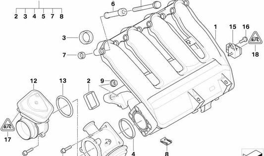 OEM admission tube 11617800578 for BMW E46, E87, E90, E91. Original BMW.