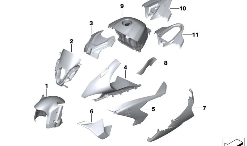 Tampa da porta traseira Lightwhite Uni OEM 46815A6D186 para motocicletas BMW M 1000 RR (K66). Originais BMW Motorrad.