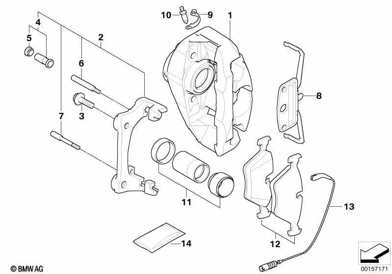 Habitação do grampo do freio direito para BMW E60, E60N, E61, E61N, E63, E63N, E64, E64N, E65, E66 (OEM 34116753660). BMW original.