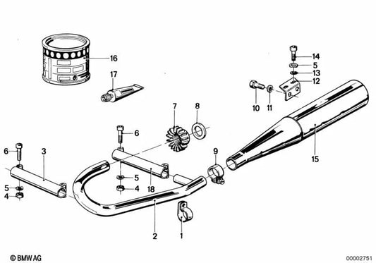 Silenciador negro derecho OEM 18122302014 para motos BMW R65LS (1981-1985). Original BMW Motorrad.
