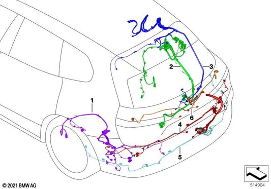 Rear bumper wiring harness for BMW I20 (OEM 61125A53183). Original BMW