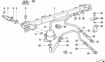 Soporte de la tubería de combustible OEM 13311718966 para BMW E34, E32. Original BMW.