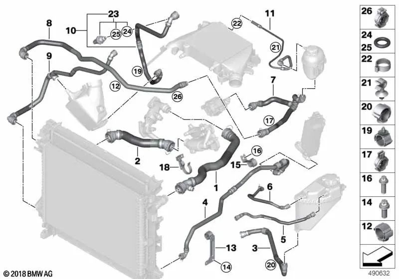Coolant Radiator Hose for BMW X5 G05, X6 G06, X7 G07 (OEM 17128582013). Genuine BMW
