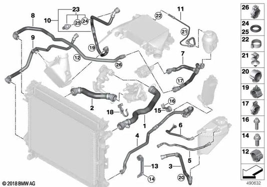 Tuyau de radiateur réfrigérant pour BMW x5 G05, x6 G06, X7 G07 (OEM 17128582013). BMW d'origine