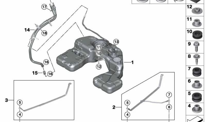 Correa de sujeción derecha para BMW G07, G07N (OEM 16117468284). Original BMW