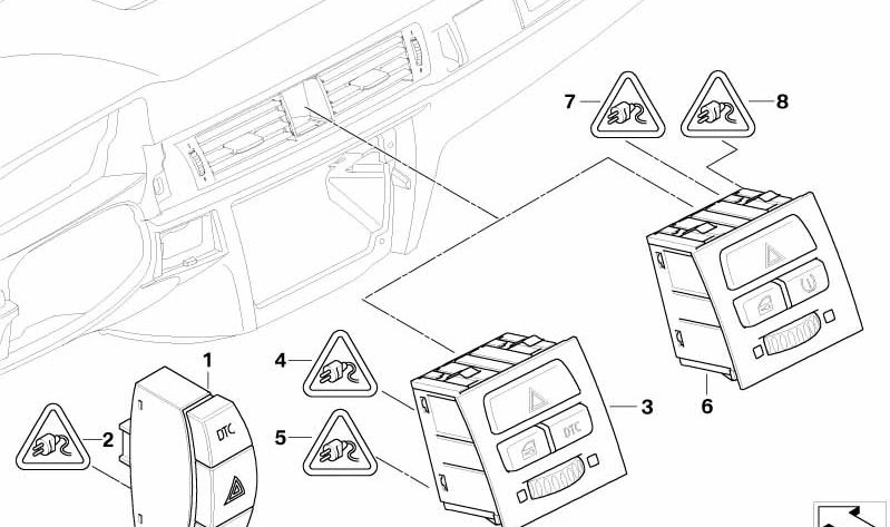 Interruptor ZV / Luces emergencia / DTC OEM 61319196714 para BMW E90, E91, E92, E93. Original BMW.