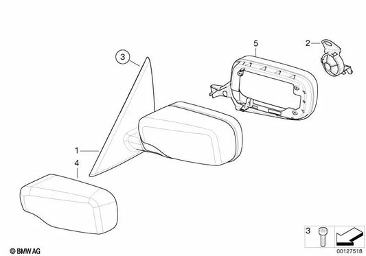 Retrovisor exterior derecho con calefacción OEM 51167011952 para BMW Serie 3 E46 316i, 318i, 320d... y más. Original BMW.