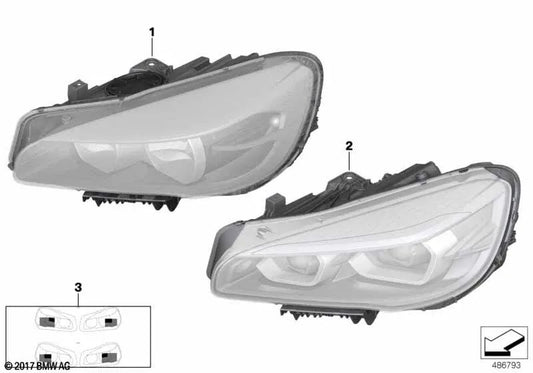 Right halogen headlight for BMW F45, F46 (OEM 63117422576). Original BMW.