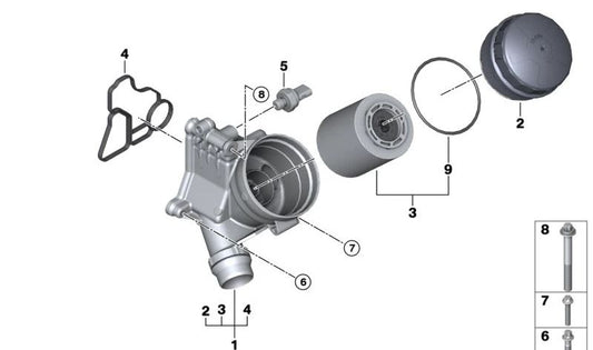 Filtre à huile avec couvercle en plastique OEM 11428642283 pour BMW E88, E90, E91, E92, E93, F10. BMW d'origine.