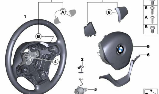Tapa embellecedora negra para volante OEM 32306854772 para BMW F20, F21, F22, F23, F30, F31, F34. Original BMW.