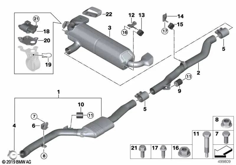 Tube intermédiaire pour la série BMW 5 G30N, G30N, G31, G31N (OEM 18308698928). BMW d'origine