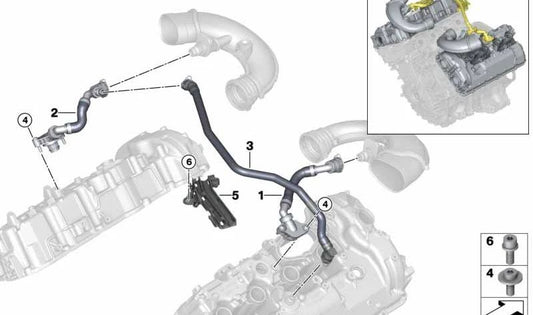 Tubo di ventilazione per BMW 5 G30 Series, G31N, 7 G11N, G12N, serie 8 G14, G15, G16, X5 G05, X7 G07 (OEM 11158662604). BMW originale