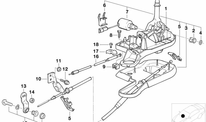Cable selector cambio automático con aislante de ruido OEM 25161422958 para BMW E39. Original BMW.