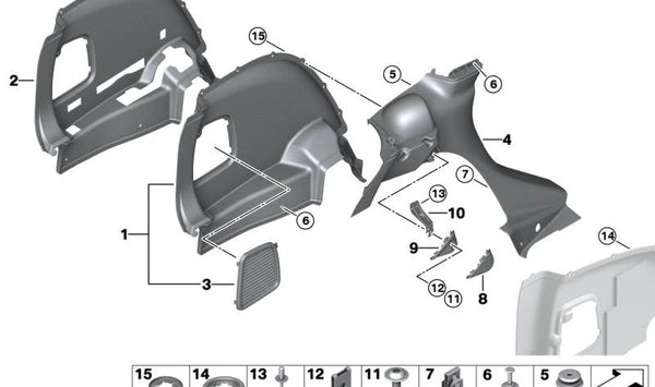 Revestimiento compartimento de equipajes izquierdo OEM 51479810911 para MINI Countryman R60 (2010–2016). Original MINI.