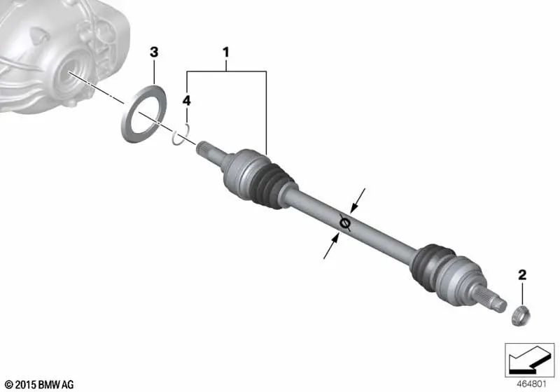 Rechte Abtriebswelle für BMW F22, F23, F30, F31, F34, F35, F32, F33, F36 (OEM 33208603108). Original BMW