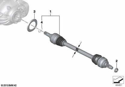 Eixo de saída esquerdo para BMW Série 1 F20, F20N, F21, F21N, Série 2 F22, F22N, F23, F23N, Série 3 F30, F30N, F31, F31N, F34, F34N, Série 4 F32, F32N, F33, F33N, F36, F36N (OEM 33208680347). BMW originais.